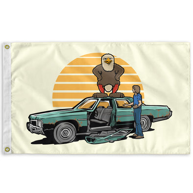 Eagleman meets Victory Auto Wreckers Flag